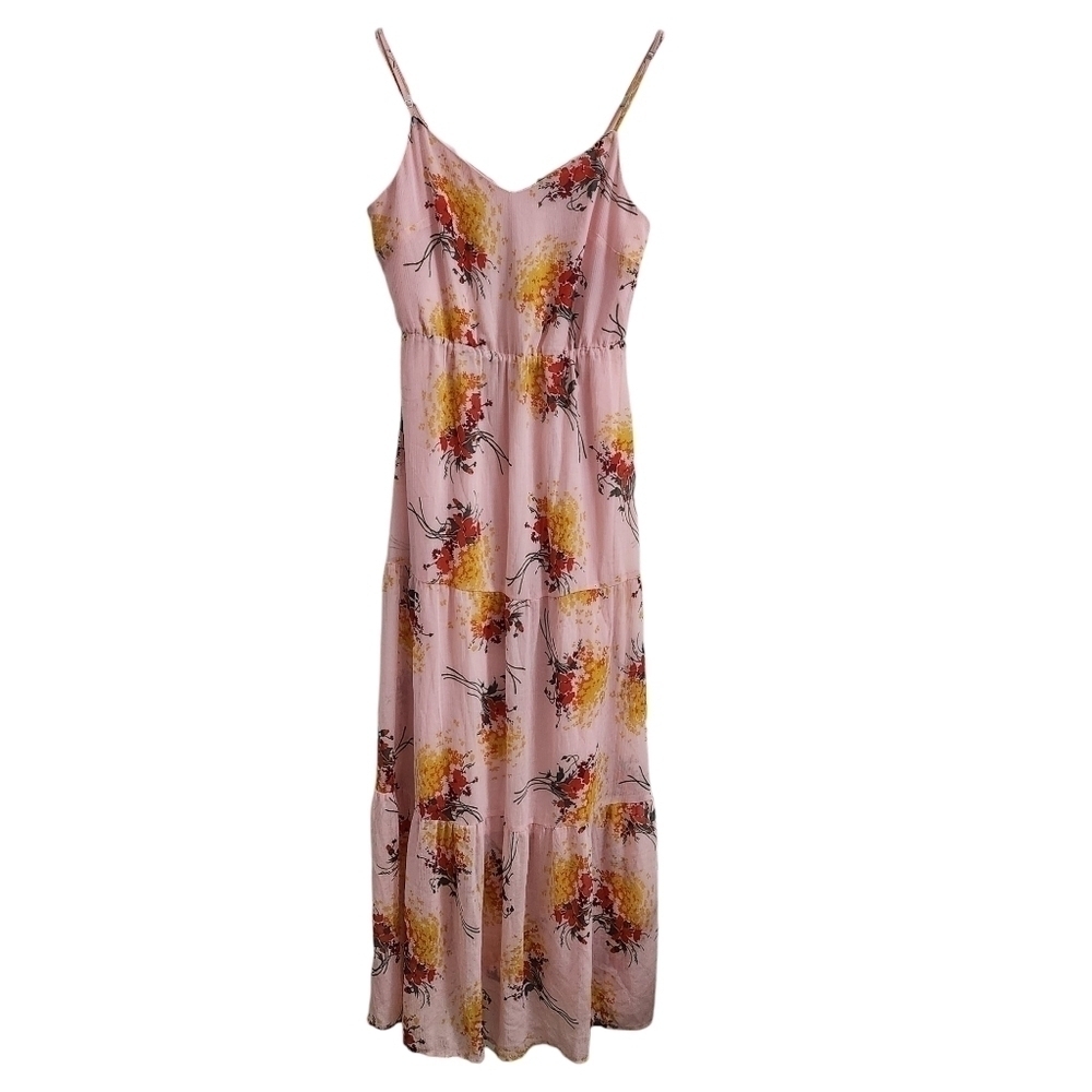J. Crew Maxi Dress‎ Womens 2 Pink Floral Lined Sleeveless Bohemian Tiered Boho